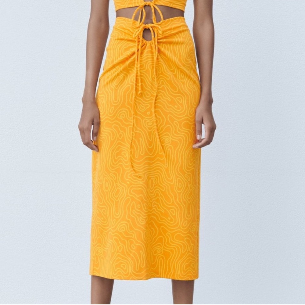 ZARA PRINTED WAIST TIE MIDI SKIRT | SZ M